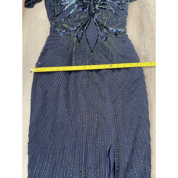 Vtg Alyce Flapper Art Deco 100% silk Navy beaded Pageant gown, Open Back Size 4 - Picture 11 of 12